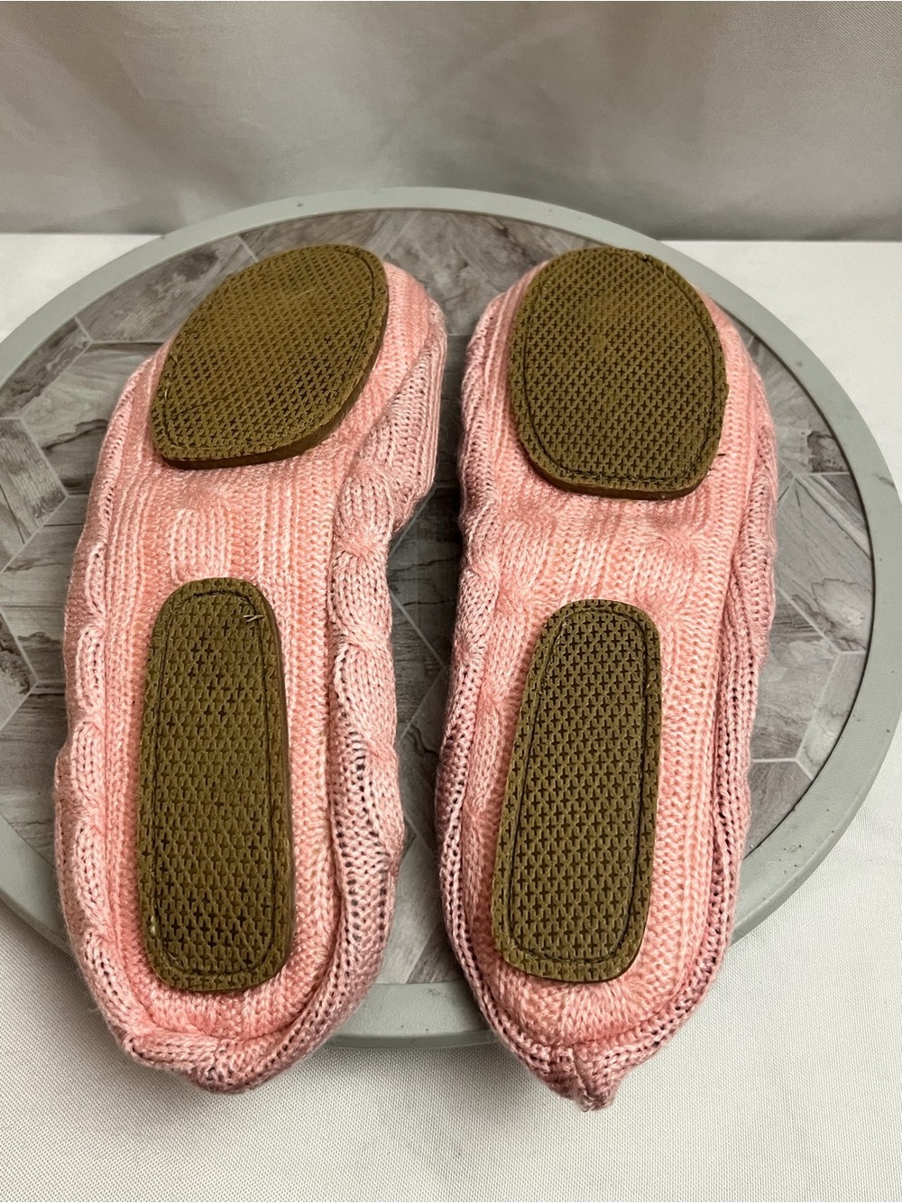 Sporto Pink Cable Knit Ballet Slippers Women’s Size L 9-10.5 Cozy Flats - Picture 2 of 4